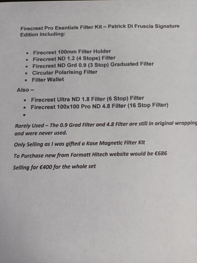 Camera Filter Kit - Formatt Hitech Firecrest brand