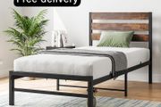Single Bed Frames with Wood Headboard