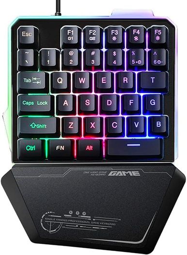 Gaming Keyboard RGB Backlit, 7KEYS 35 Keys Ergonomic Mini Keyboard with Wrist Rest, Half Keyboard for PC Gaming (Keypad)