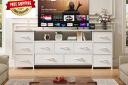 Tv Cabinet, Dresser for Bedroom with 11 Fabric Drawers, TV Stand with Power Socket for TVs up to 70 inch TV Units for Living Room, Bedroom, White