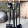Antique Fire dogs and 4 piece fire set solid brass tops and steel Image 4