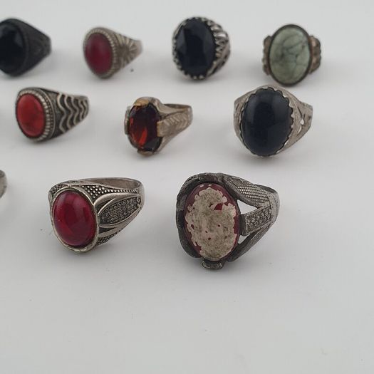 15 Boho Antique Rings Mixed Brass, Glass & Stone Designs