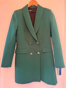 Zara Green Long Double Breasted Blazer