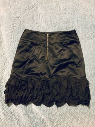 Reiss Black Silk Mini Skirt Ruffle Hem UK 8 EU 36 Luxury Designer