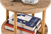 Two Tier Wooden Sofa Table, Side Table, Small Round Coffee Table, Elegant 2-Tier