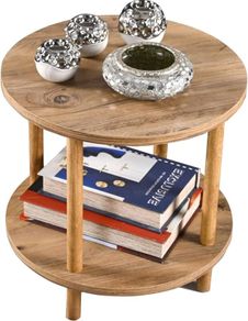 Two Tier Wooden Sofa Table, Side Table, Small Round Coffee Table, Elegant 2-Tier