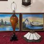 30.5 Inch Tall Large Art Deco Tiffany Style Table Lamp With Metal And Black Striped Amber Glass Stand  With Stained Glass Shade Image 6