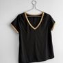 Pre Owned Black V-Neck Top with Metallic Gold Trim Image 2