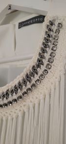 VINCE OTTO white fringed vest with jewelled neckline Sz S/M (Fit 8-10 UK)