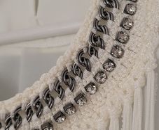 VINCE OTTO white fringed vest with jewelled neckline Sz S/M (Fit 8-10 UK)