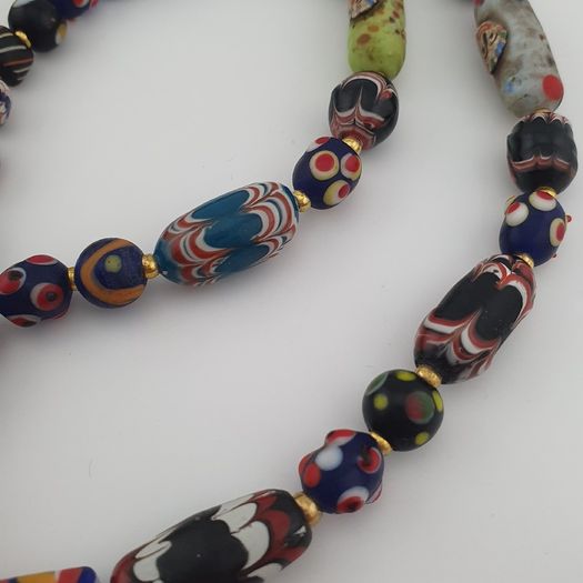 Antique Venetian Style MultiColor Mix Glass & Old Face Glass Pendant Necklace