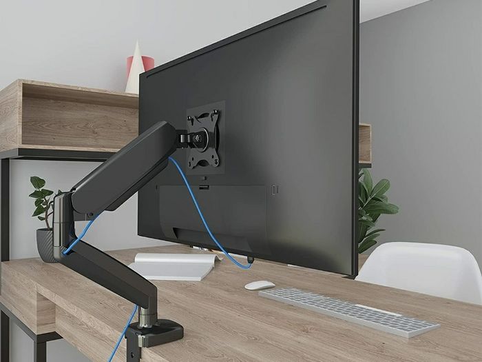 Single Monitor Arm for 13-32Screens, Ergonomic Height Adjustable Gas Spring Monitor Arm Bracket, VESA 75/100mm, 2 Mounting Options, Weight 1 kg to 6 kg