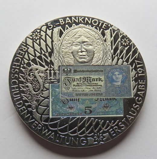 Antique German banknotes & commemorative bank note coins in wood case