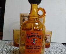 Retro smoked glass Scotch and US Bourbon Whiskey Glasses and Crock