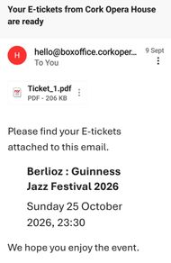 Berlioz Ticket Cork Jazz Festival Sunday 25 Oct