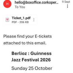 Berlioz Ticket Cork Jazz Festival Sunday 25 Oct
