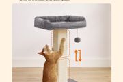 High quality Cat tree 71 cm with platform Cat tree, cat tree with platform made of plush 40 x 30 cm, cat scratching post, 71 cm high, scratching column with sisal, plush, light grey