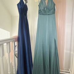 Sage Green Halter Satin High-Slit Long Gown