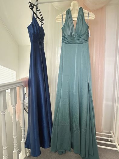 Sage Green Halter Satin High-Slit Long Gown