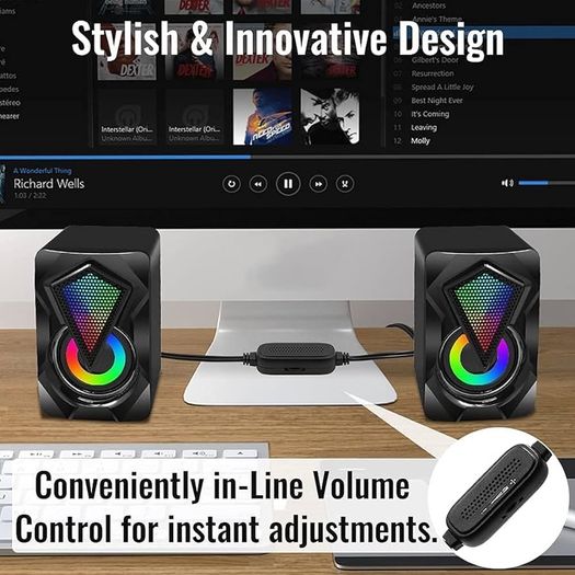 FREE SHIPPING PC Speakers,Mini Desktop Speaker for PC with Colorful LED Light,Stereo 2.0 USB Powered 3.5mm Aux Portable Gaming Multimedia Speaker for Computer Laptop Monitor,Tablets,Music Player