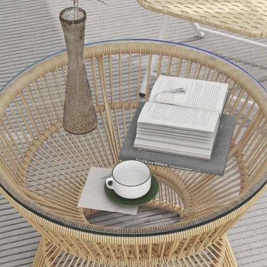 Outdoor Side Table Garden Table Rattan Side Table, Glass Top, PE Rattan, 60 cm x 60 cm x 50 cm, Natural
