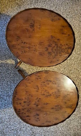 Pair of Antique Style Burr Yew Wood Wine Tables