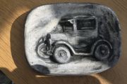 Vintage hanging Plaster Relief Car