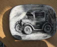 Vintage hanging Plaster Relief Car
