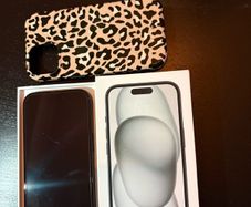 Apple iPhone 15 in black 128 gb with BURGA case and screen protector