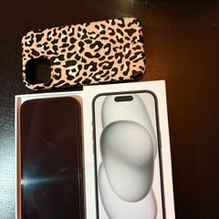 Apple iPhone 15 in black 128 gb with BURGA case and screen protector