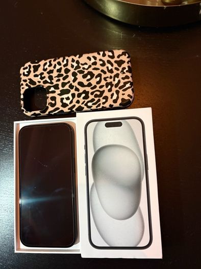 Apple iPhone 15 in black 128 gb with BURGA case and screen protector