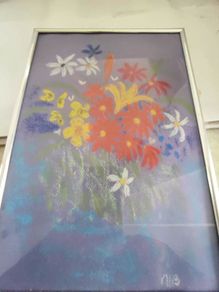 Lovely framed coloured chalk still life flower vase