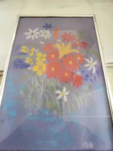 Lovely framed coloured chalk still life flower vase