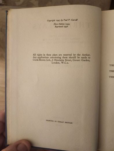Three Plays. By Paul Vincent Carroll. First Edition 1946 Hardback In Good Condition . See Photos For Same.