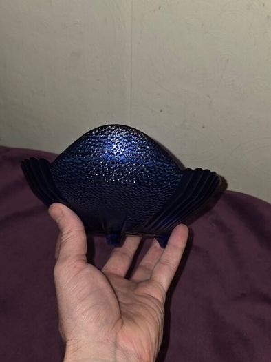 Vintage Cobalt Blue Footed Fruit Bowl