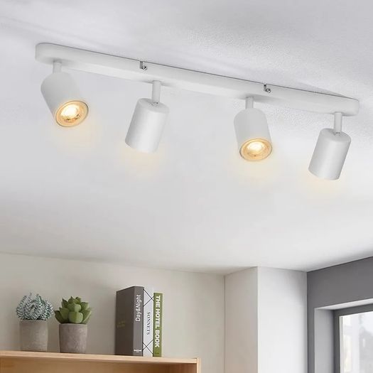 4 Way Ceiling Spotlight Bar White, Modern Ceiling Light Fitting Adjustable with GU10 Socket Spot Lights Ceiling Indoor Spot Lamp Rotatable for Kitchen Bedroom Hallway, GU10 Bulb Not Included