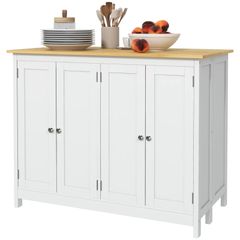 Kitchen island serving cart with 2 stools foldable worktop 2 cabinets with 4 doors modern design white