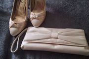 Shoe/Shoes and Matching Bag .. Both Cream Satin .. Price Drop