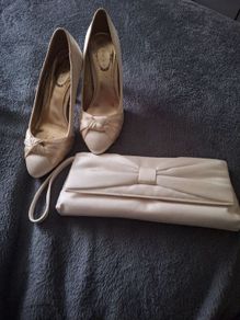 Shoe/Shoes and Matching Bag .. Both Cream Satin .. Price Drop