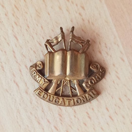 Brass British army cap badge for the Army Educational Corps (AEC) circa 1920 - 1946 & Atlantic Star, a British World War II campaign medal  copy