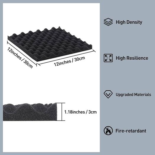 FREE EXPRESS SHIPPING Sound Proofing Panels 24 Pack Egg Crate Acoustic Foam 12 x 12 x 1.18 Inches High Density Acoustic Foam Panels Flame Retardant Sound Absorbing Panels Studio Treatment