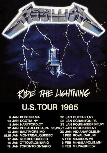 Metallica concert poster Ride The Lightning US Tour 1985 Replica