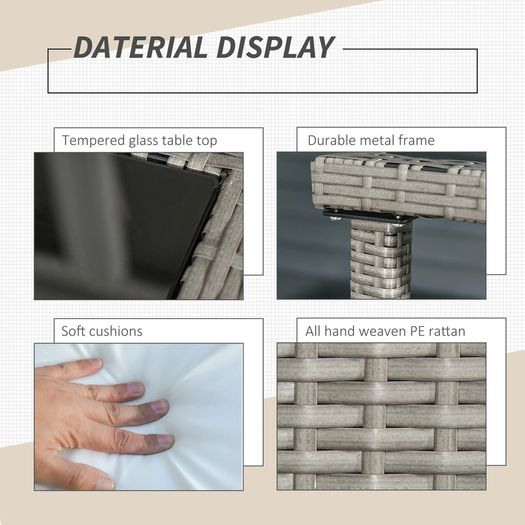5 Piece Rattan Wicker Weave Sofa Set, Grey