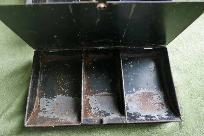 Vintage Black Metal Cash Box Document Tin Black Metal Tin Office Metal Box Supplies Office
