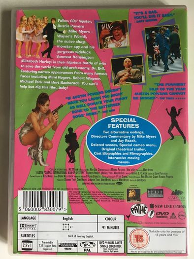 Austin Powers: International Man Of Mystery [1997] Mike Myers, Elizabeth Hurley, Robert Wagner, Seth Green & Michael York. [Movie DVD]