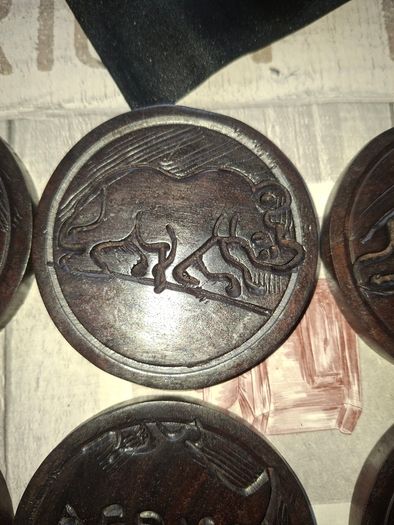 Beautiful Rare Full Set of African Hand Carved Wooden Place Mats with an Amazing Original Holder Postage Available,