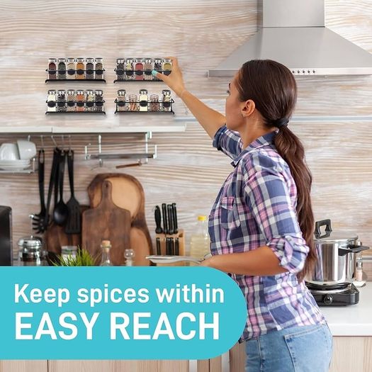 Spice Rack Wall Mounted 4 Pack Spice Rack for Inside Cupboard Adhesive Spice Organiser Kitchen Cupboard Organiser