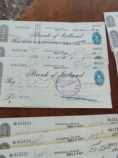 23X 1934 Bank of Ireland Belfast Cheques