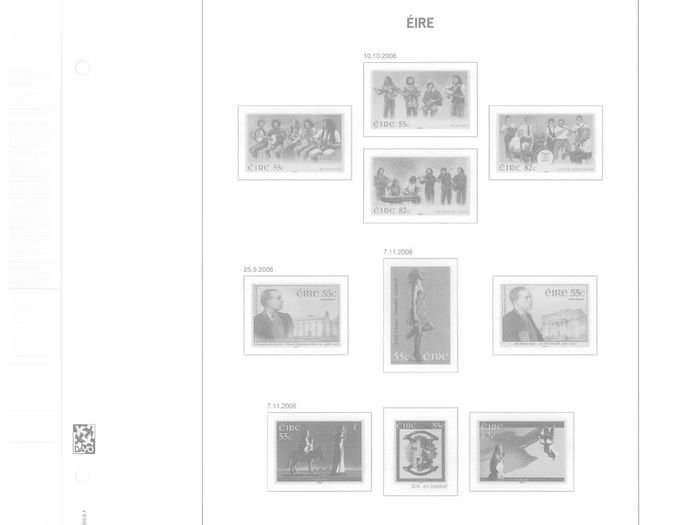 2008 Ireland Davo Supplement Stamp Pages. Includes Pages 148, 149, 150, 151, 151a (Christmas Booklet) and B45, B46 & B47 (Miniature) Sheets Pages include illustrations of stamps and mounts