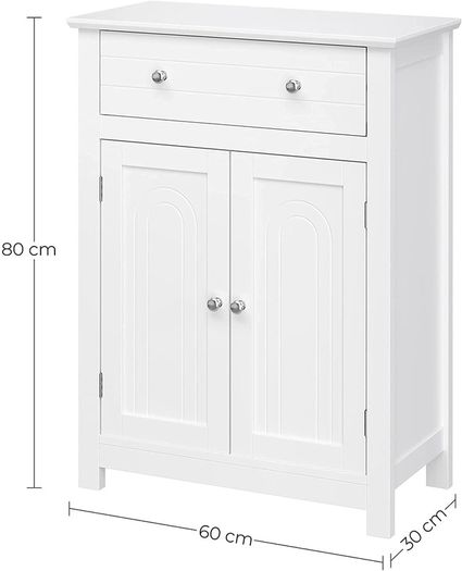 bathroom cabinet, bathroom cabinet with drawer and adjustable intermediate compartment, kitchen cabinet, storage cabinet, country house style, MDF panels, 60 x 30 x 80 cm, white